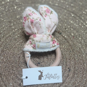 Anneau de dentition lapin floral rose
